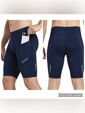 BALEAF Padded Bike Shorts Men Blue Cycling Shorts Padding Pockets UPF 50+ Medium